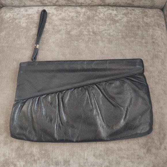 BRIXTON Vintage Black Leather  Clutch - Picture 1 of 6